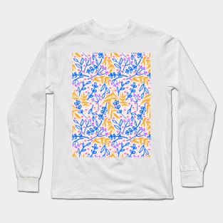 Botanicals and Dots - Hand drawn Design -  Orange, Blue, Pink Long Sleeve T-Shirt